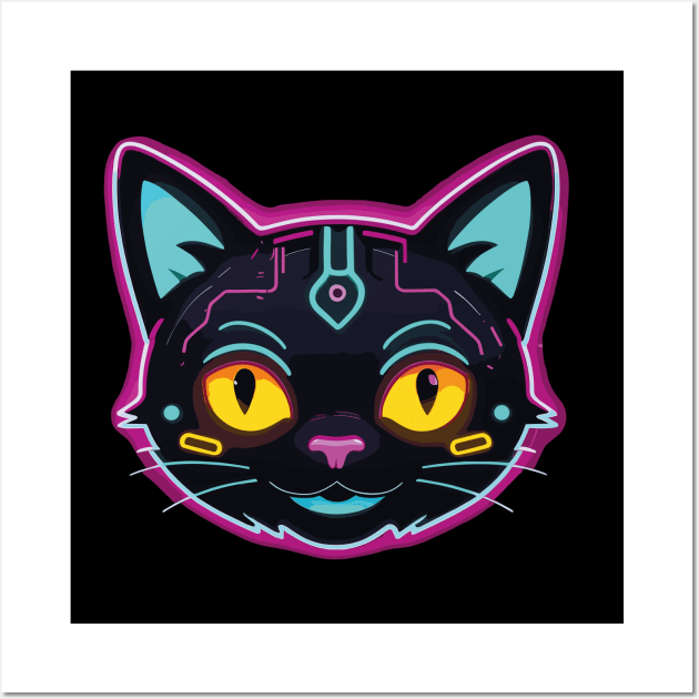 neon cyberpunk cat graphic Wall Art by chems eddine